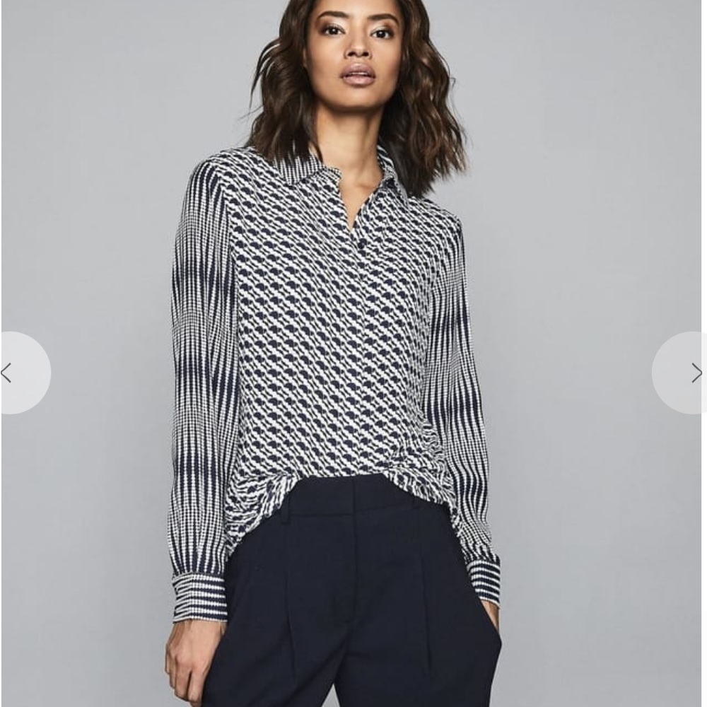 REISS Livvy Diamond Printed Button Down Shirt